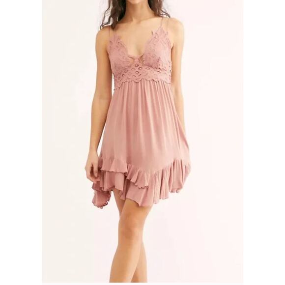 FREE PEOPLE ONE Adella Ruffle Tiered Slip Dress Boho Fairy Balletcore Pink Sz XS - Picture 5 of 15